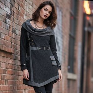 Le Grenier gray asymmetricshawl collar tunic ,Industrial/Cyberpunk Style, size M